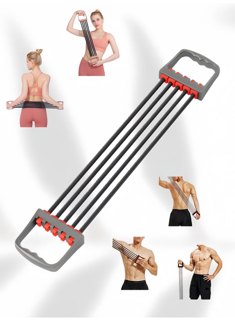 Hiras 5 Gear Pullers Fitness Tensioner High Strength Resistance Bands for Strength Training Chest and Arm Workout Elastic Bands for Shoulder and Back Stretching Fitness Equipment - Grey - Image 1